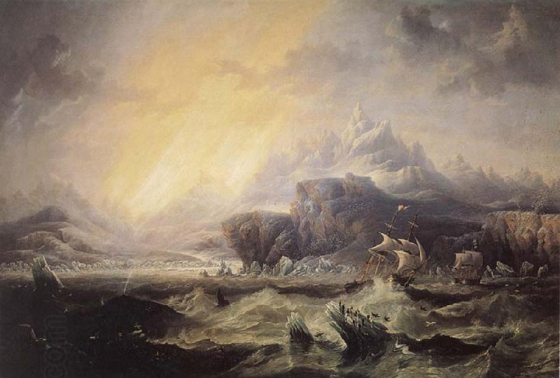 Attributed to john wilson carmichael Erebus and Terror in the Antarctic oil painting picture